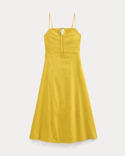 Alternative view of Tie-Neck Dress in Stretch Linen | Passion Fruit
