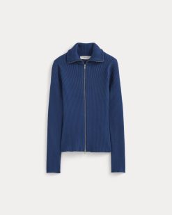 Alternative view of Full-Zip Ribbed Jacket in Everyday Cotton | Estate Blue