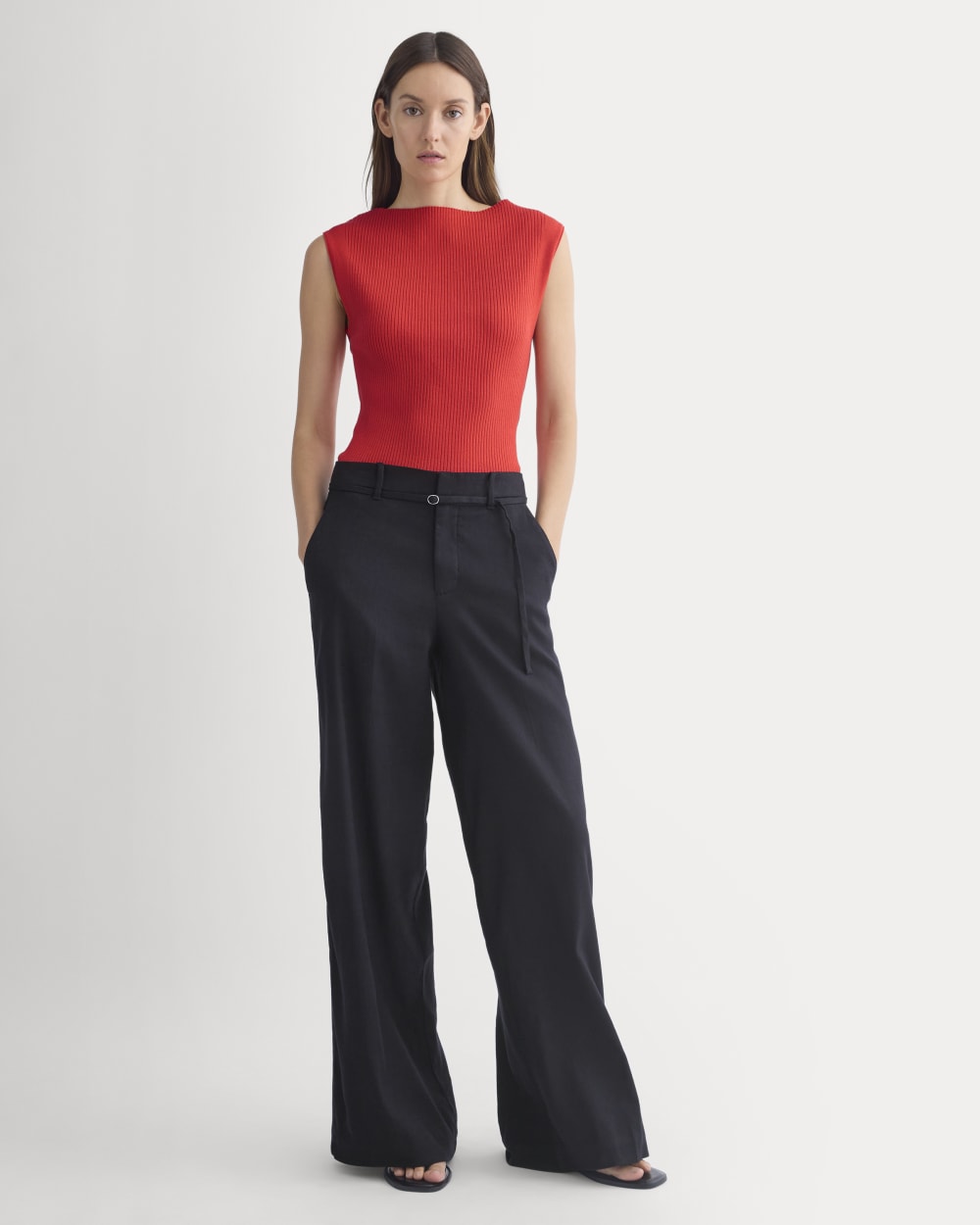 Boat-Neck Ribbed Knit | Fiery Red - Image 3