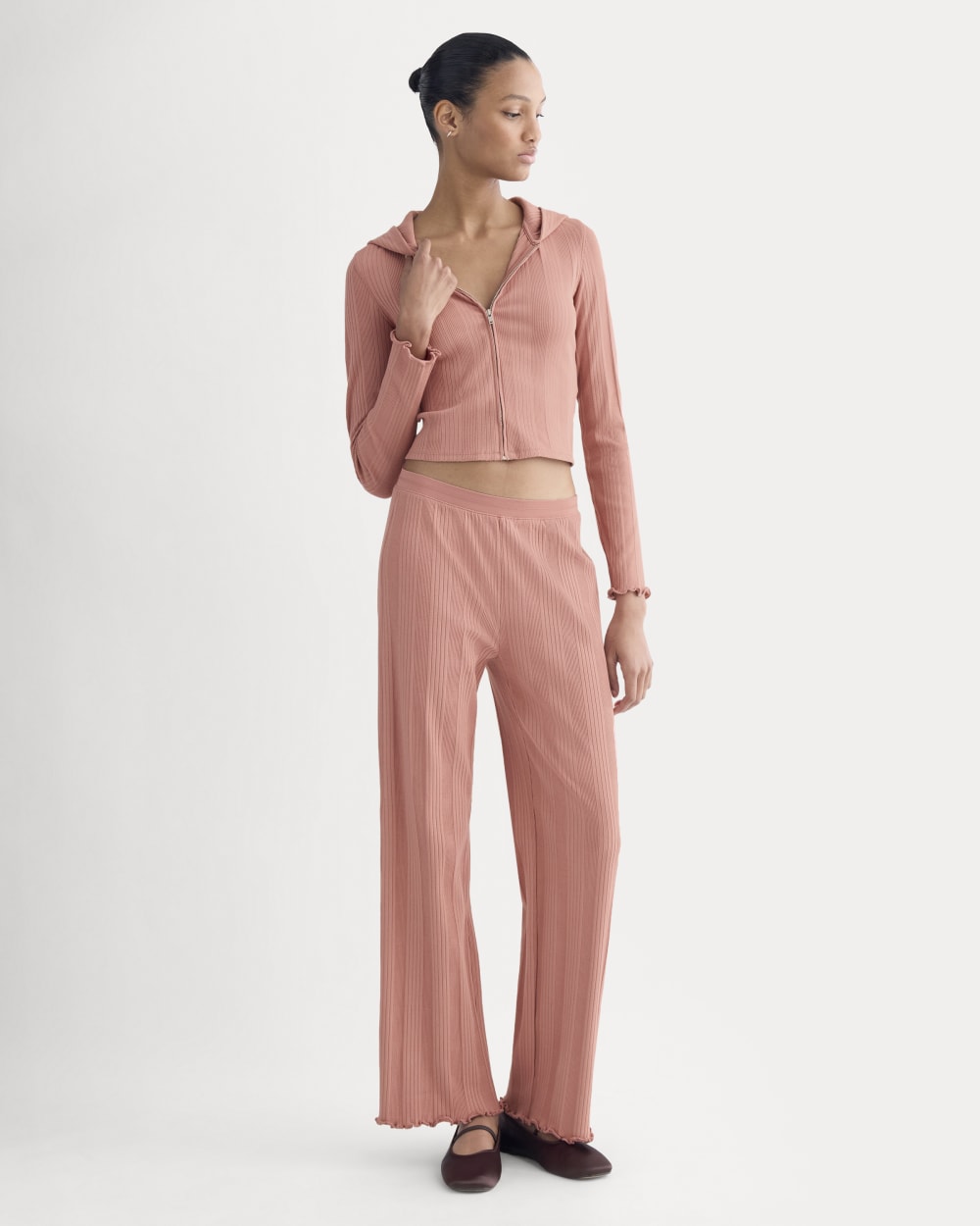Lounge Rib Hoodie | Ash Rose - Image 3