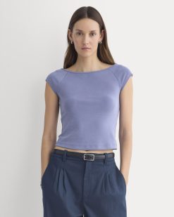 Boatneck Cap-Sleeve Top in Butterknit | Blue Dusk