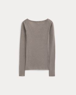 Alternative view of Tissue Boatneck Top | Heathered Chocolate Chip