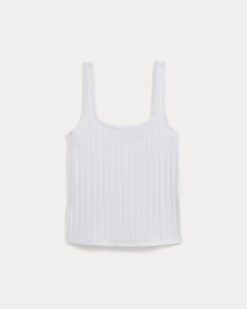 Alternative view of Scoop-Neck Tank in Pointelle | White