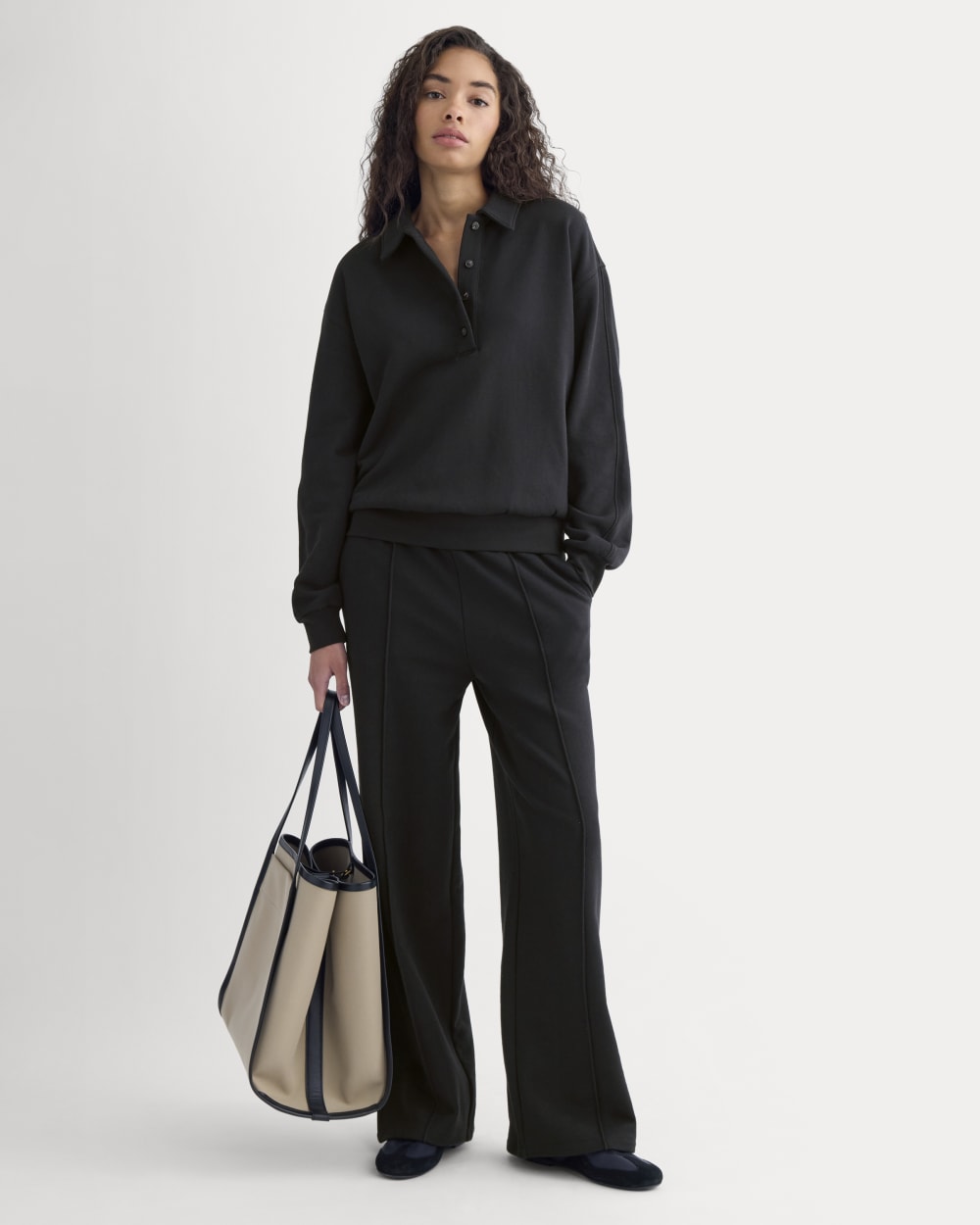 Lightweight Terry Polo Sweatshirt | Black - Image 4