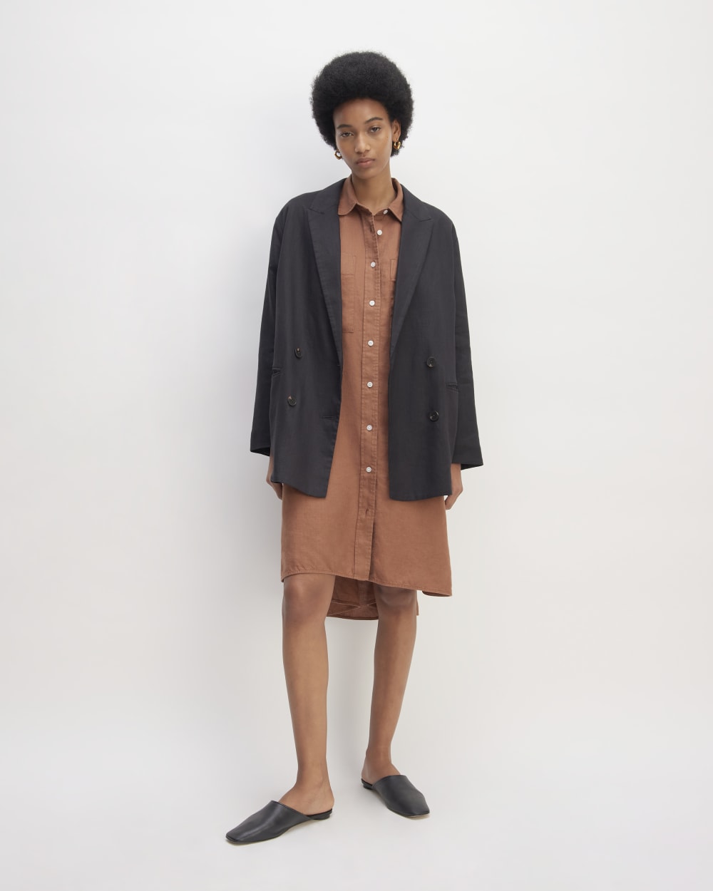 The Linen Double Breasted Blazer | Black - Image 3