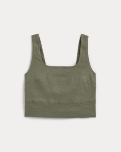 Alternative view of The Square Tank in Stretch Linen | Lichen Green