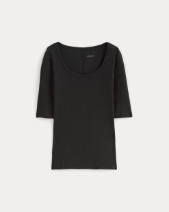 Alternative view of The Luxe Rib Scoop-Neck Tee | Black