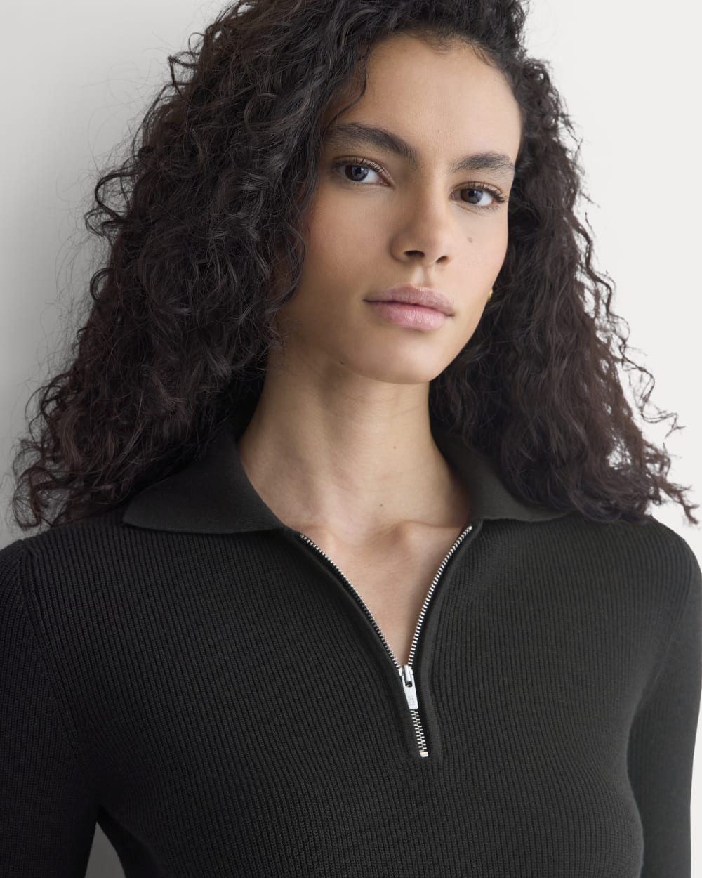 Knit Quarter-Zip Polo Dress | Black - Image 4