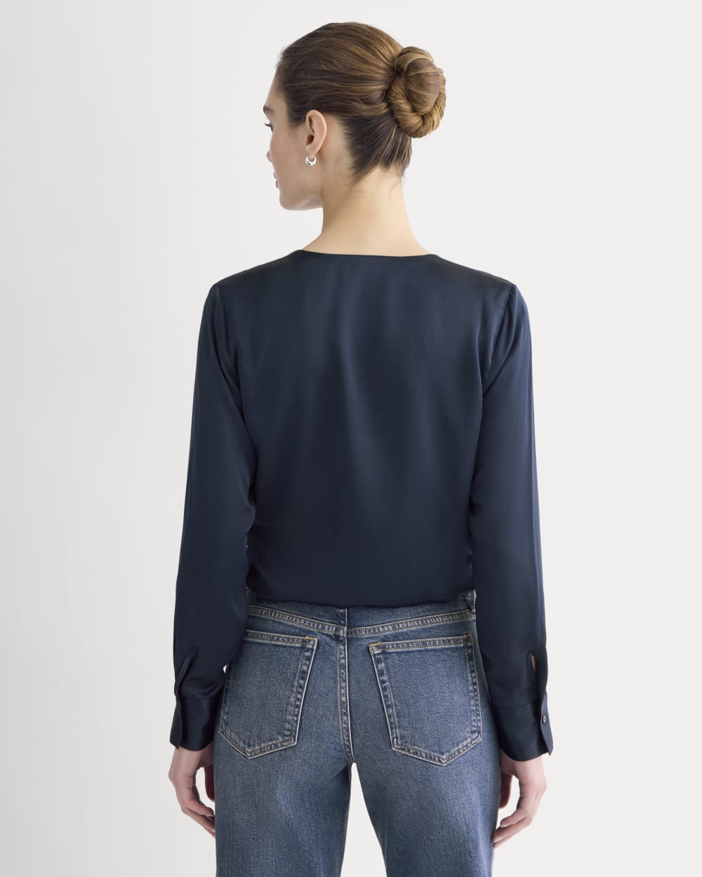 Wrap Top in Silk Charmeuse | Navy - Image 5