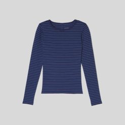 Alternative view of The Pima Micro-Rib Long-Sleeve Crew | Ocean Cavern / Horizon Blue