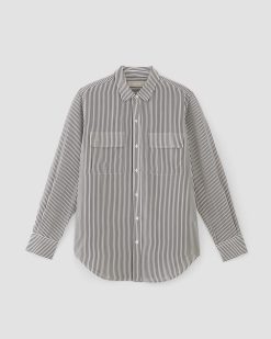 Alternative view of The Utility Shirt in Washable Silk | Black / White
