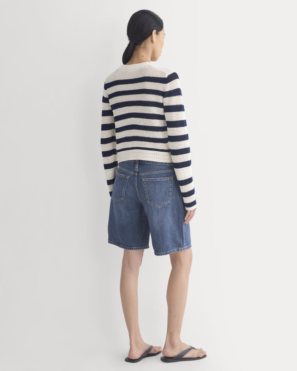Open Knit Long-Sleeve Crew in Everyday Cotton | Canvas / Navy - Image 5
