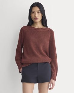 Wide-Neck Crew Sweater in Tape Yarn | Henna Red