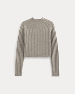 Alternative view of Funnel-Neck Cropped Sweater in Wool Cashmere | Oatmeal