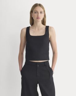 Square Tank in Stretch Linen | Black