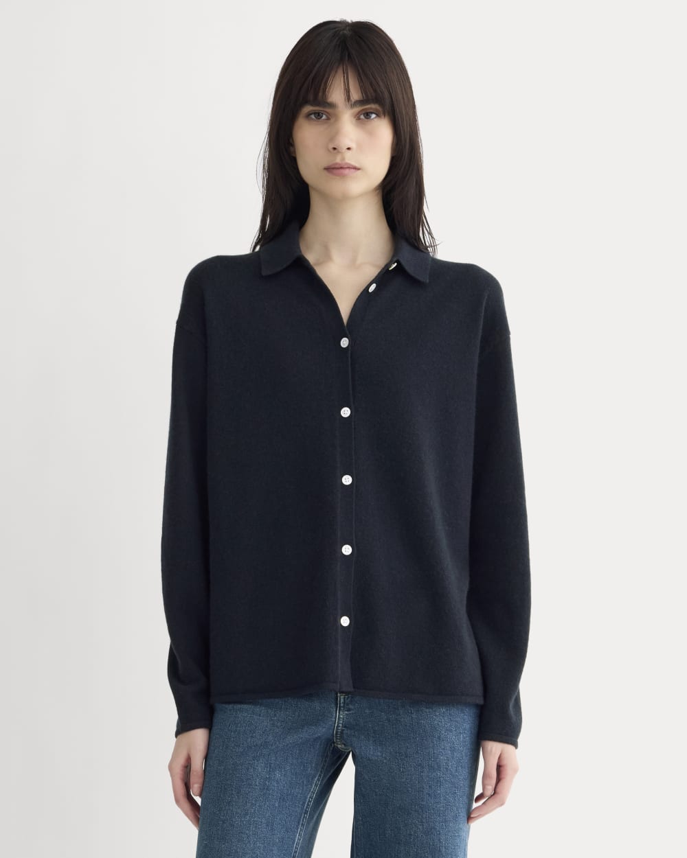 Cashmere Button-Up Shirt | Navy - Image 3