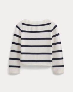 Alternative view of Striped Boatneck Sweater in Everyday Cotton | True Navy/Bone