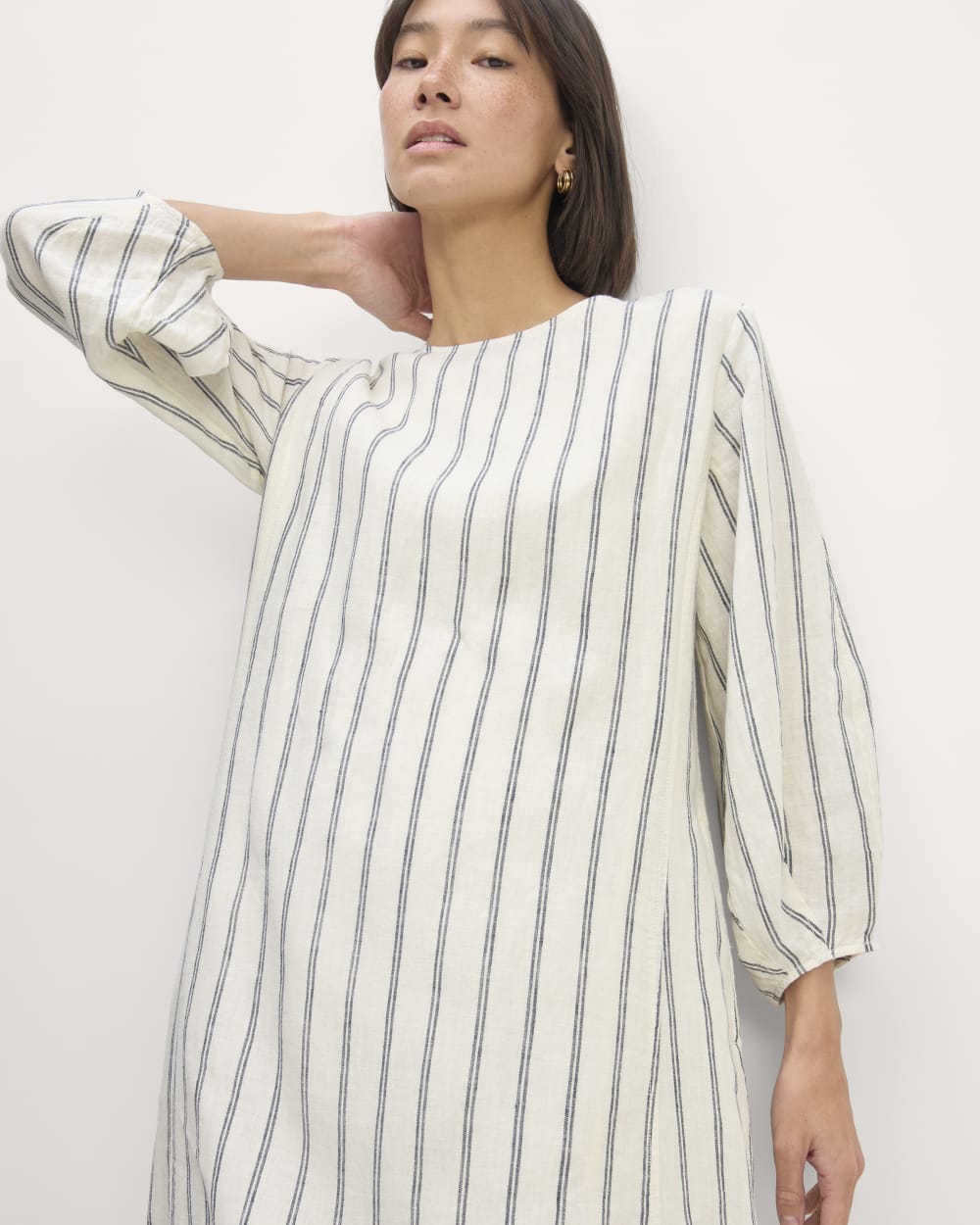 The Linen A-Line Midi Dress | Bone/Navy - Image 4