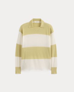 Alternative view of Oversized Polo in Ultrafine Merino | Double Cream / Bone Rugby Stripe