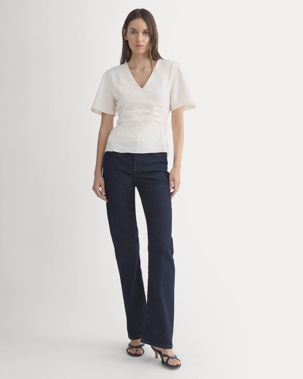 Cinched Top in Stretch Linen | Bone - Image 3