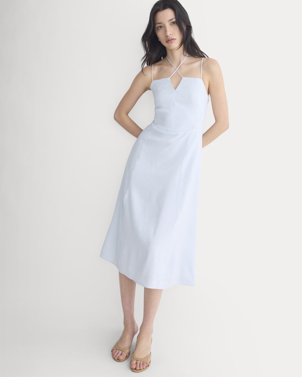 Tie-Neck Dress in Stretch Linen | Skywriting - Image 6