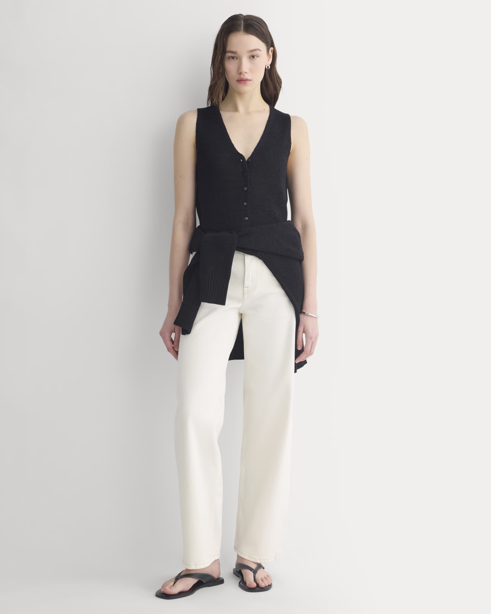 Button-Front Tank in Tape Yarn | Black - Image 3