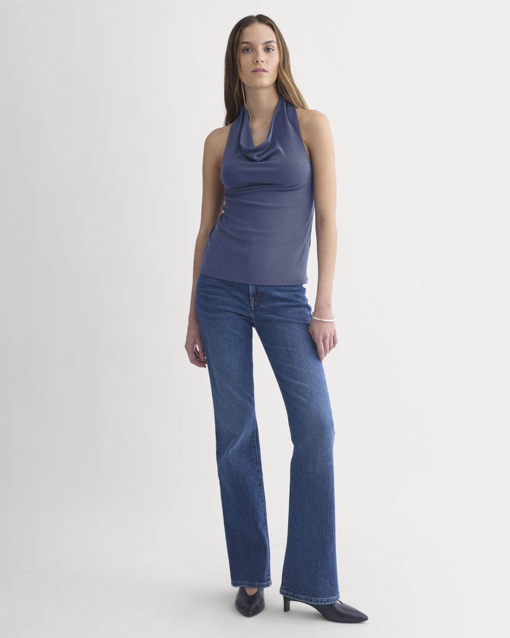 Halter Cowlneck Top in Butterknit | Washed Navy - Image 5