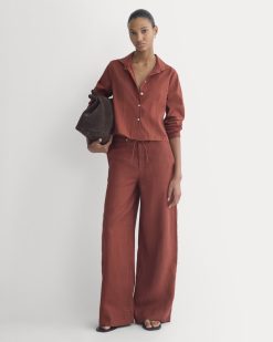 Wide-Leg Drawstring Pant in Linen | Henna Red