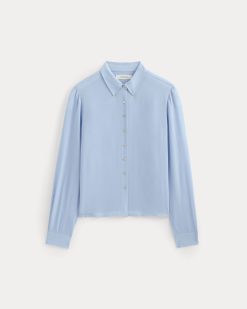 Alternative view of Shrunken Top in Washable Silk | Open Air Blue