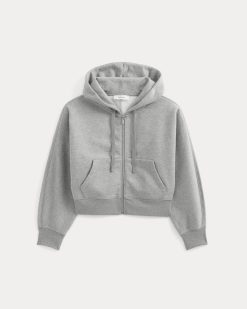 Alternative view of Luxe Fleece Full-Zip Cropped Hoodie | Vintage Heather Grey