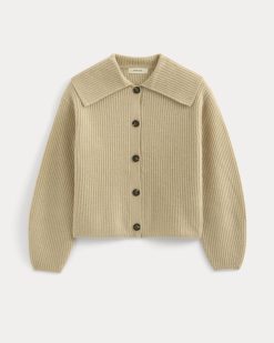 Alternative view of Fisherman Cardigan in Wool Cashmere | Heather Light Camel
