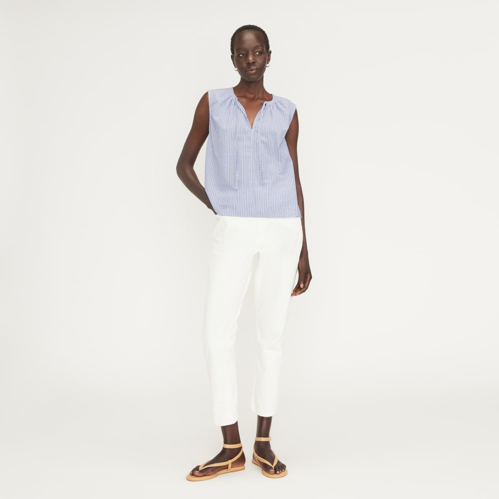 The Gathered Tie-Front Top | Mazarine Blue / Optic White - Image 5