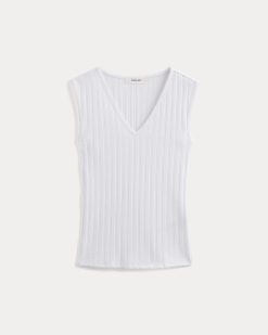 Alternative view of V-Neck Tank in Pointelle | White