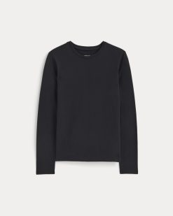 Alternative view of The Slim Long-Sleeve Crew in Essential Cotton | Black