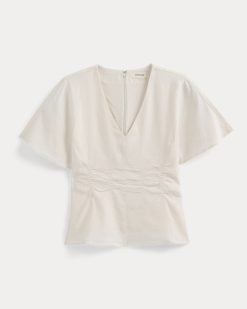Alternative view of Cinched Top in Stretch Linen | Bone