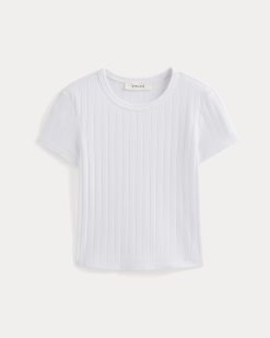 Alternative view of Cropped Crew in Pointelle | White