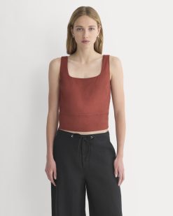 Square Tank in Stretch Linen | Henna Red