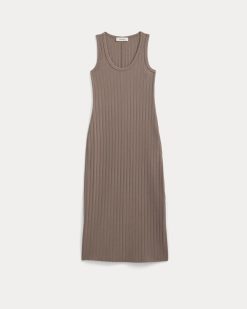 Alternative view of Scoop-Neck Midi Dress in Pointelle Knit | Heathered Chocolate Chip