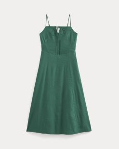 Alternative view of Tie-Neck Dress in Stretch Linen | Evergreen