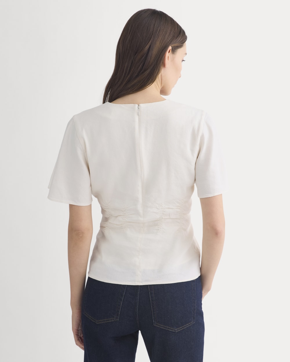 Cinched Top in Stretch Linen | Bone - Image 4
