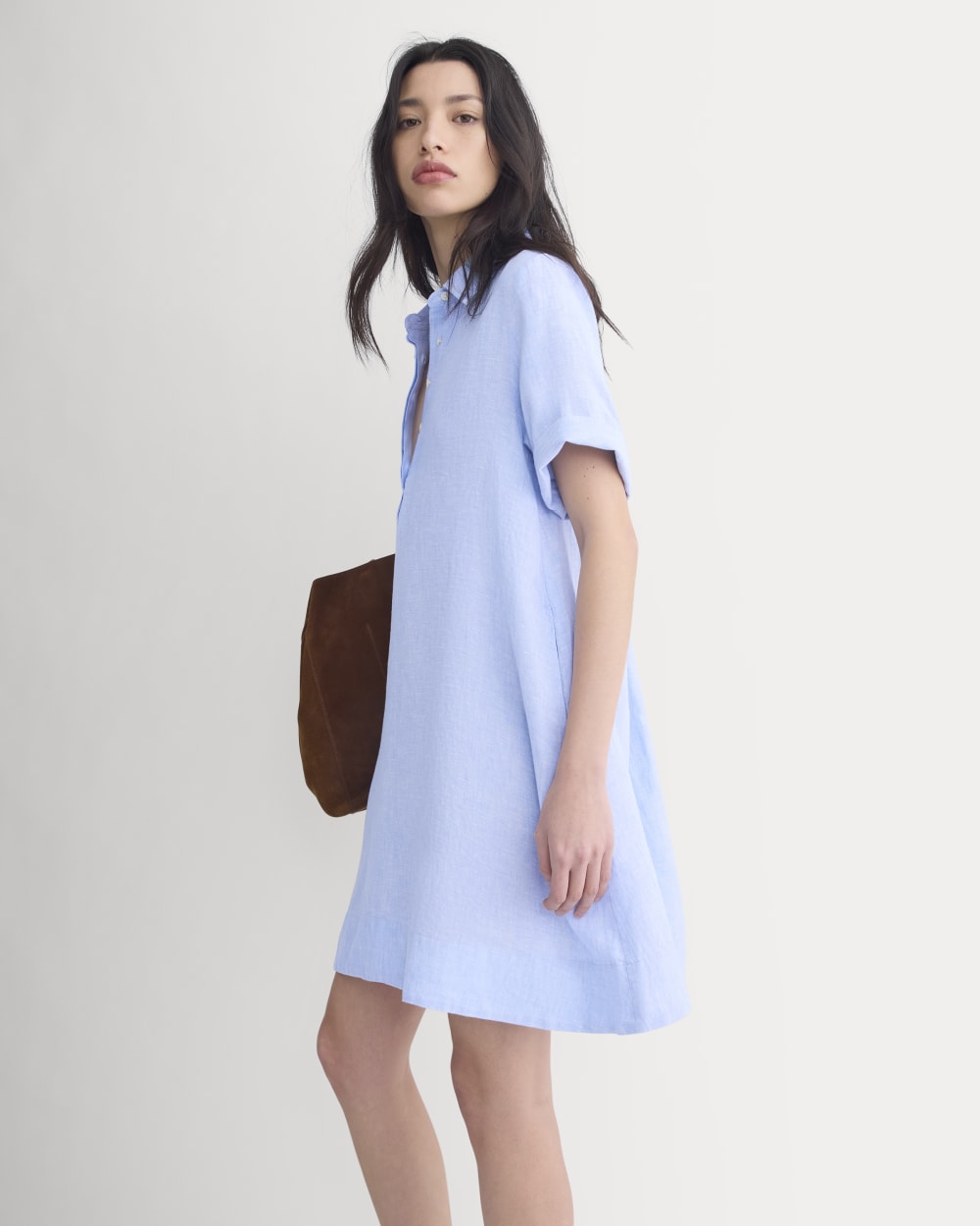 Mini Popover Shirtdress in Linen | Light Blue - Image 5
