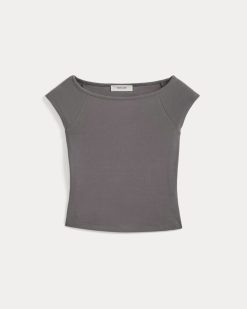 Alternative view of Boatneck Cap-Sleeve Top in Butterknit | Charcoal Grey