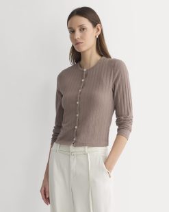 Cardigan in Pointelle | Heathered Chocolate Chip