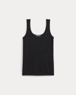 Alternative view of Lace-Trimmed Tank in Fine Linen | Black
