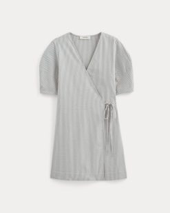 Alternative view of The Seersucker Mini Wrap Dress | Dutch Blue / Natural
