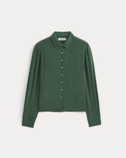 Alternative view of Shrunken Top in Washable Silk | Hunter Green
