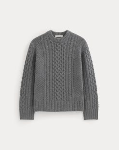 Alternative view of Cable Sweater in Luxe Merino | Heathered Mid-Grey