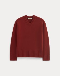 Alternative view of V-Neck Sweater in Extrafine Luxe Merino | Berry Red