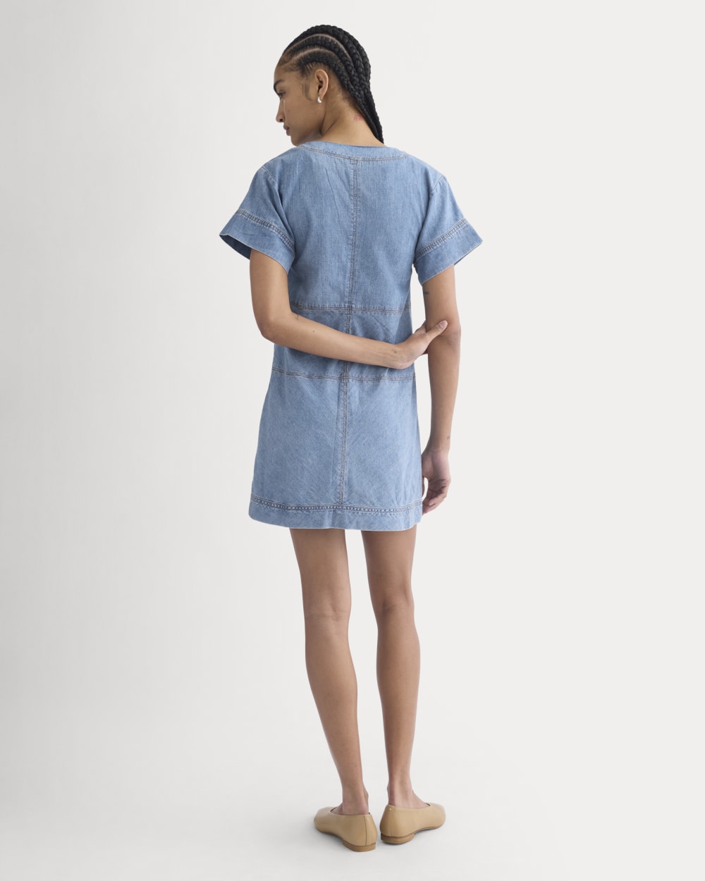 Denim Short-Sleeve Dress | Light Indigo - Image 6