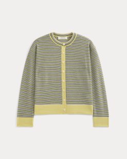 Alternative view of Crew Cardigan in Ultrasoft Merino | Double Cream Multi Stripe